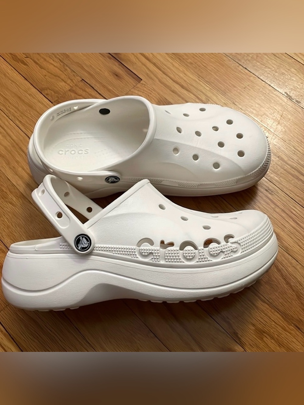 Crocs Women's White Baya Platform Adjustable Slip-On Casual Clogs Size 10